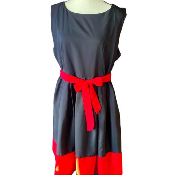 NWT Tokyo Talkies Sz XL Black Red Fully Lined Belted Sleeveless Sample Dress - Picture 1 of 13